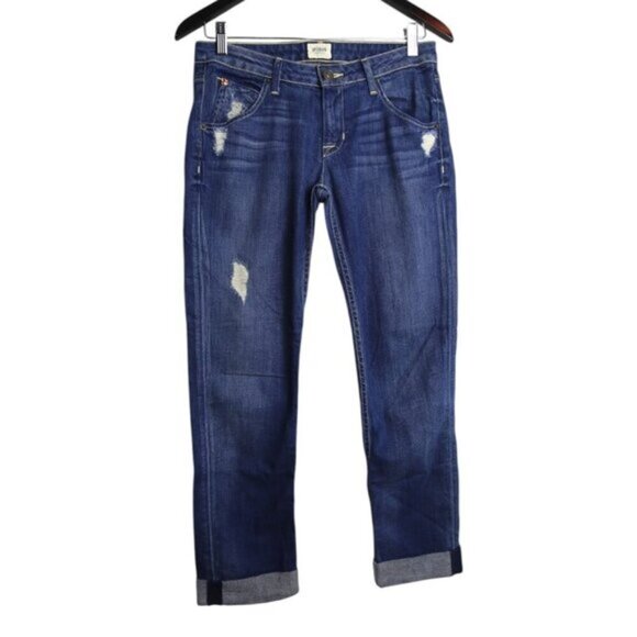 Hudson Jeans Blue Skinny Cropped Rolled Cuff Raw Hem Distressed W30 L25.5 - Picture 1 of 8